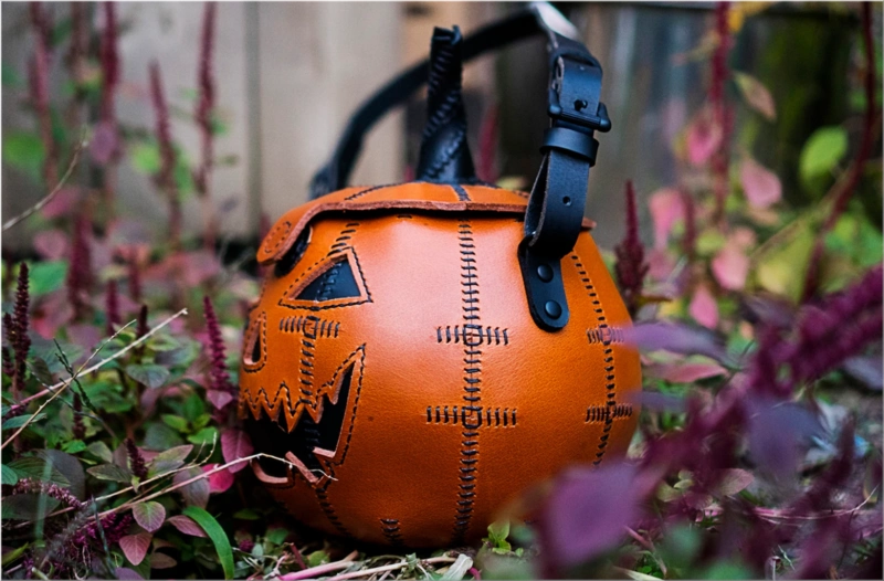 Leather Pumpkin Jack O' Lantern Bag