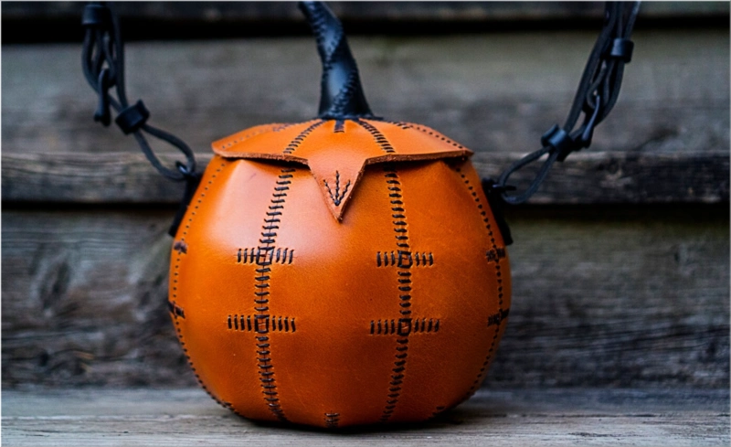 Leather Pumpkin Jack O' Lantern Bag