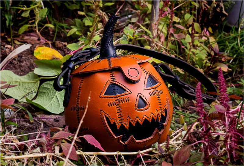 Leather Pumpkin Jack O' Lantern Bag
