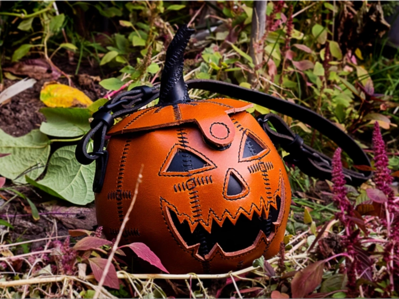 Leather Pumpkin Jack O' Lantern Bag